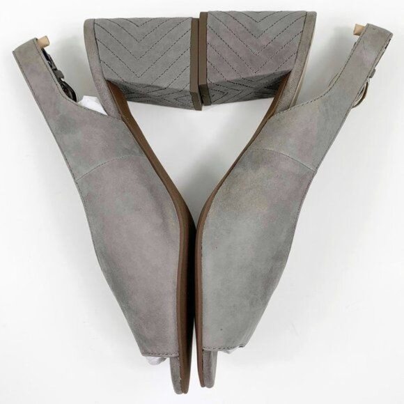 Seychelles Playwright II Slingback Block Heels Gray Suede Peep-Toe Size 8.5 M - Picture 3 of 16